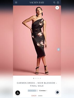 🌙🆕 Sachin & Babi Noir Blossom Carmen Floral One-Shoulder Midi Dress Size 6